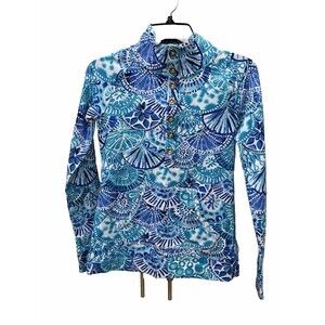 Lilly Pulitzer Captain Popover Womens Sz XXS Turquoise Oasis Half Shell Button